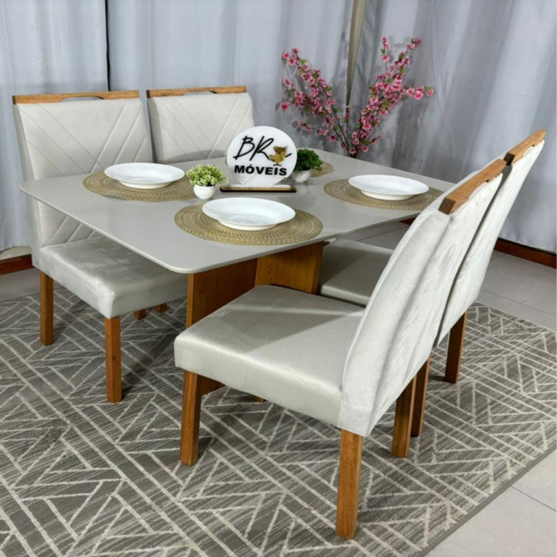Alternative view of Mesa de Jantar Salinas Off White 120x80cm tampo Laqueado com 4 Cadeiras Cristal Cel Flex - Bege