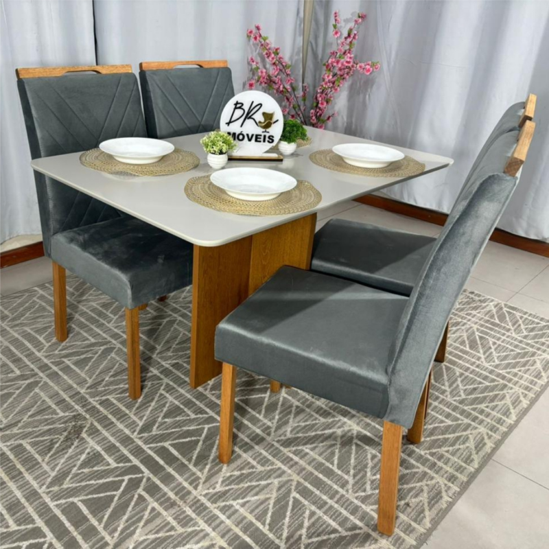 Alternative view of Mesa de Jantar Salinas Off White 120x80cm tampo Laqueado com 4 Cadeiras Cristal Cel Flex - Cinza