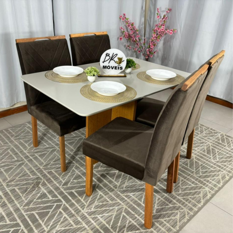 Alternative view of Mesa de Jantar Salinas Off White 120x80cm tampo Laqueado com 4 Cadeiras Cristal Cel Flex - Marrom