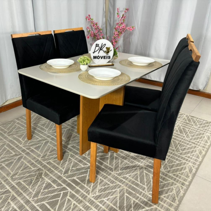 Alternative view of Mesa de Jantar Salinas Off White 120x80cm tampo Laqueado com 4 Cadeiras Cristal Cel Flex - Preto