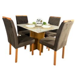 Mesa de Jantar Salinas 90x90cm com 4 Cadeiras Cristal