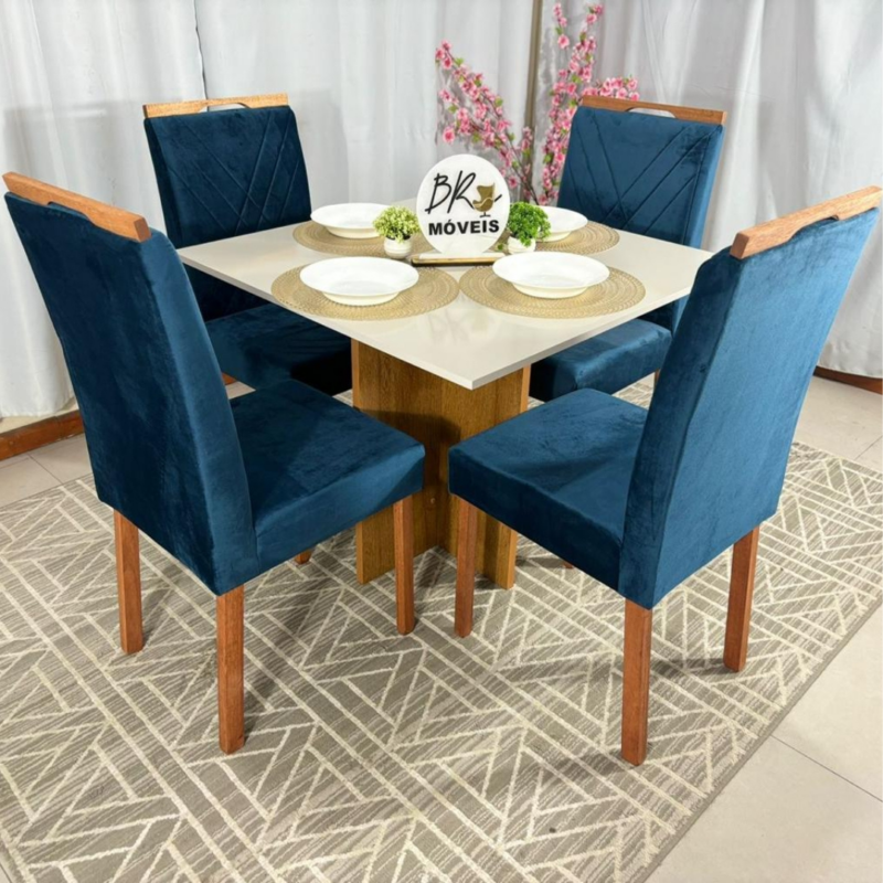 Alternative view of Mesa de Jantar Salinas Off White 90x90cm tampo Laqueado com 4 Cadeiras Cristal Cel Flex - Azul