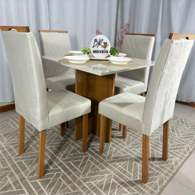 Alternative view of Mesa de Jantar Salinas Off White 90x90cm tampo Laqueado com 4 Cadeiras Cristal Cel Flex - Bege