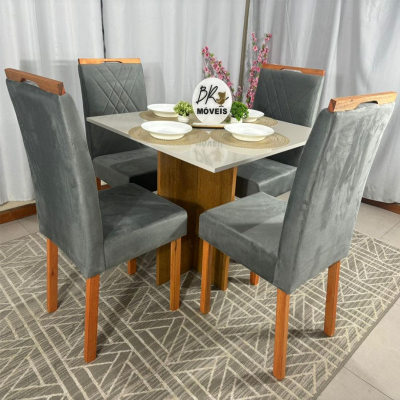 Alternative view of Mesa de Jantar Salinas Off White 90x90cm tampo Laqueado com 4 Cadeiras Cristal Cel Flex - Cinza