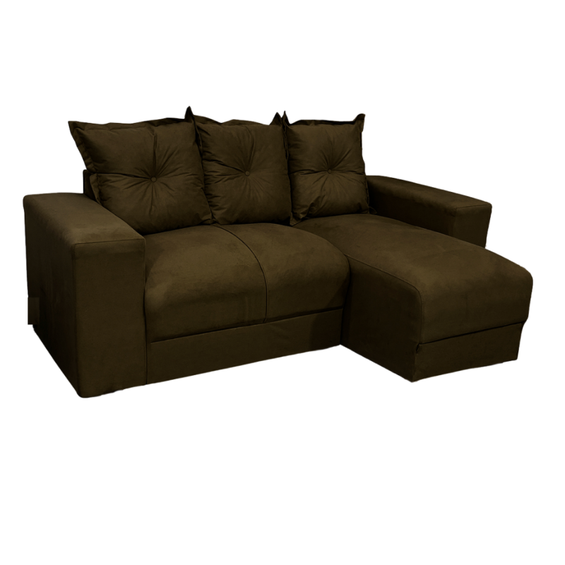 Sofá 2 Lugares com Chaise JM - Suede Marrom