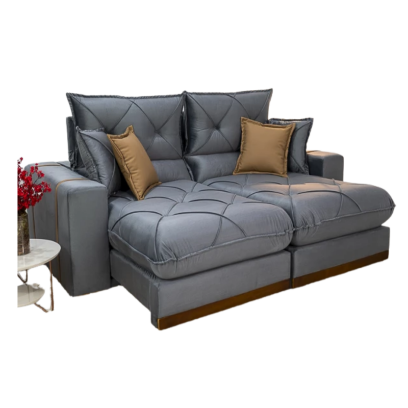 Sofá Retrátil Reclinável 2 metros Gran Bello Suede Cinza – D33 e Molas Ensacadas ImpDecor