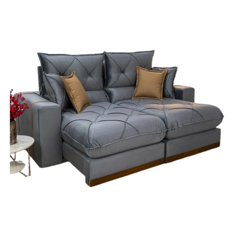 Sofá Retrátil Reclinável 2 metros Gran Bello Suede Cinza – D33 e Molas Ensacadas Cel Estofados