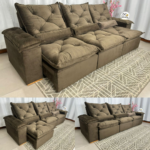 Sofá Retrátil Reclinável Madri 2.70 Metros Tecido Suede
