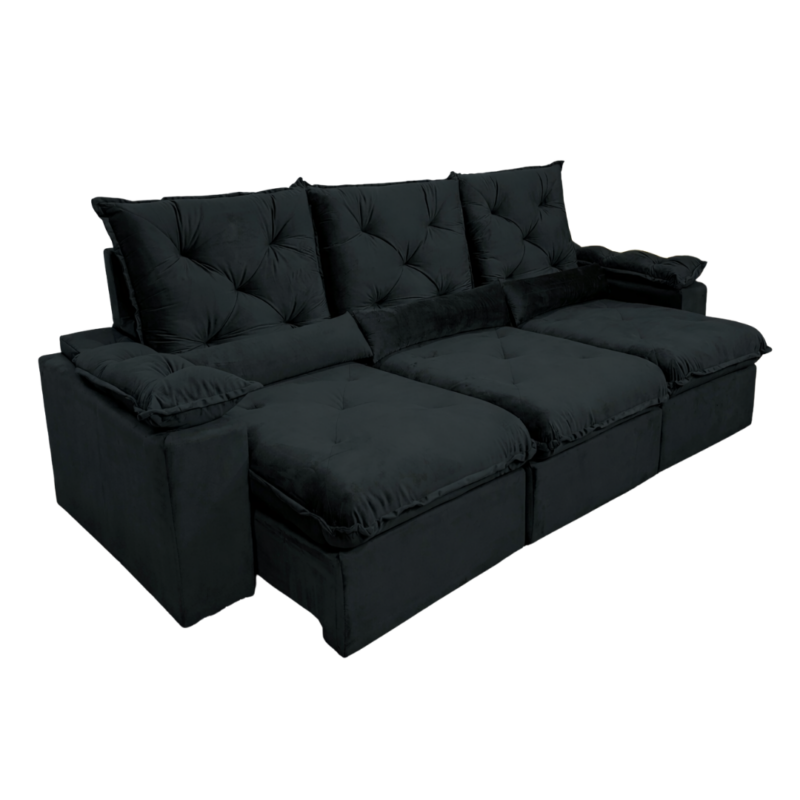 Sofá Retrátil Reclinável Madri 2.70 Metros Tecido Suede Imperial - Preto