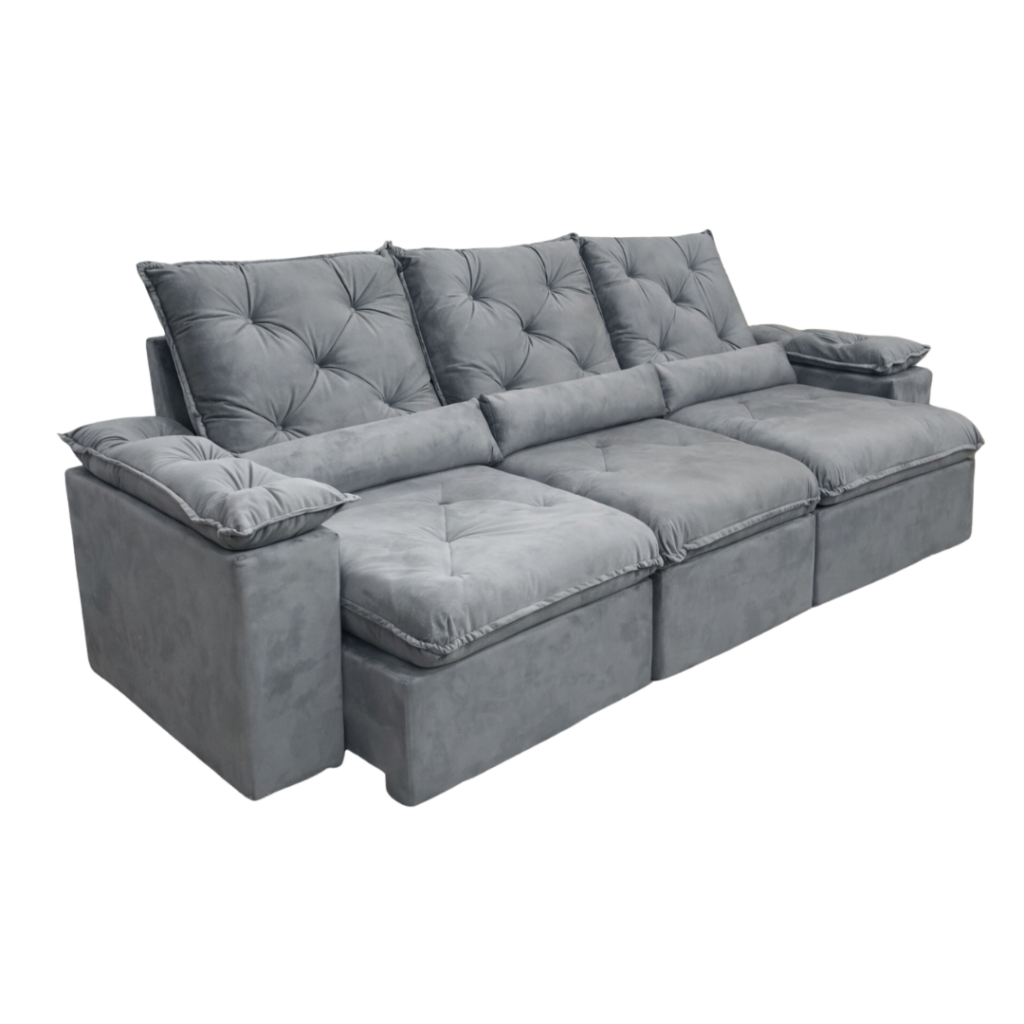 Sofá Retrátil Reclinável Madri 2.70 Metros Tecido Suede Imperial - Cinza