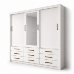 Guarda Roupa Casal Anjos 3 Portas 9 Gavetas com Espelho - Branco