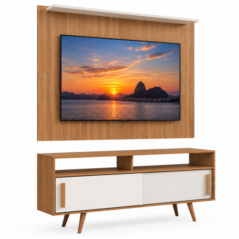 Conjunto Rack e Painel para Tv até 65 Polegadas Filadélfia e Nevada - Freijó Off