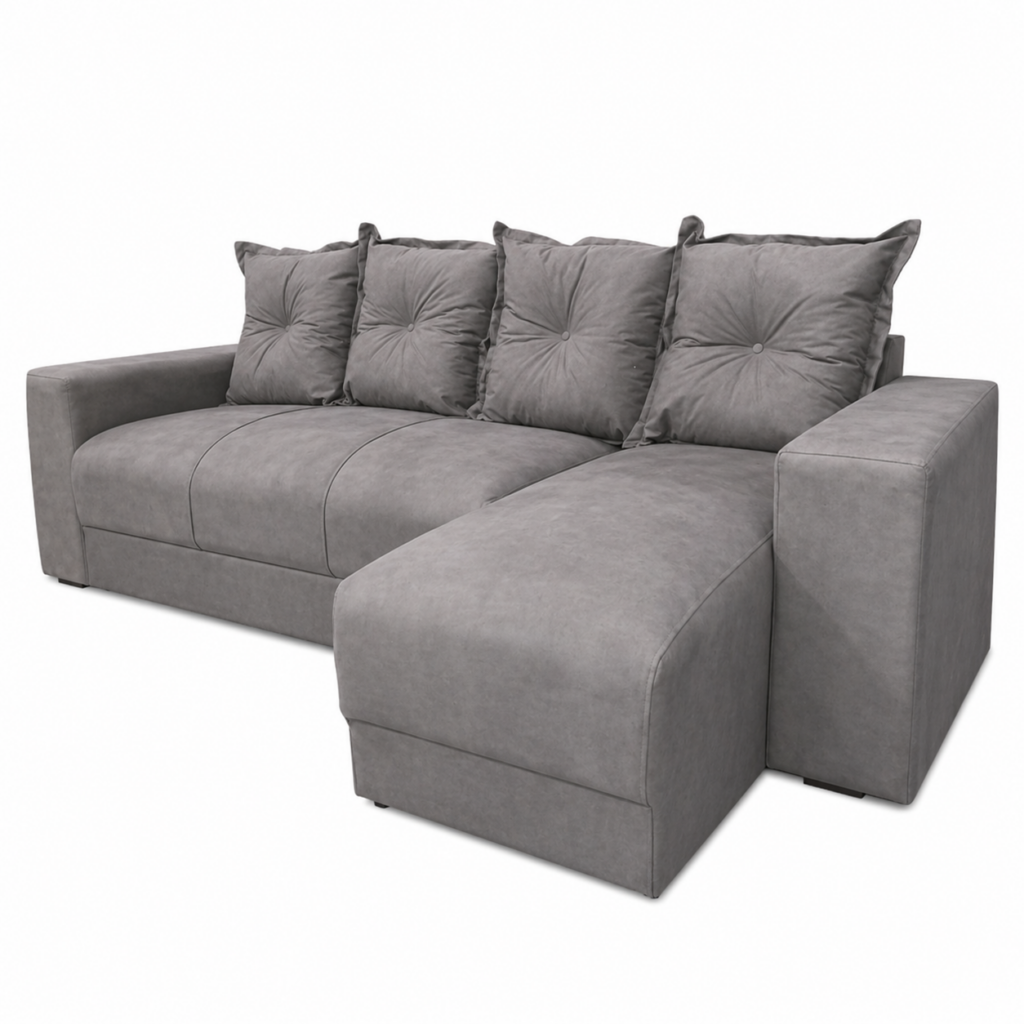 Estofado 3 Lugares Com Chaise JM - Suede Cinza