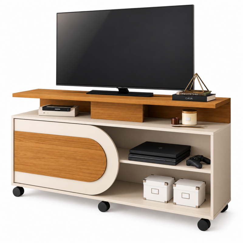 Rack com Rodinhas Orbis para TV ate 55 Polegadas HB - Cinamomo Off