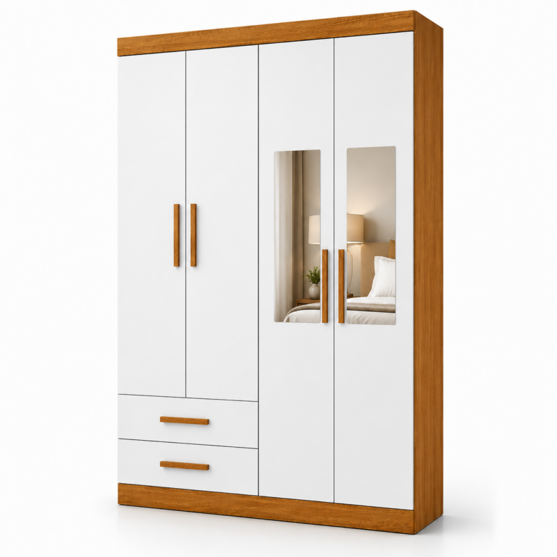 G.R Hércules 4 Portas com Espelho Carioca - Cinamomo Branco