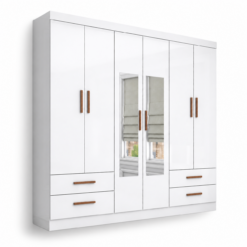 Guarda Roupa Hércules 6 Portas 4 Gavetas Com Espelho - Branco