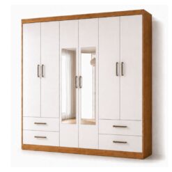 Guarda Roupa Hércules 6 Portas 4 Gavetas Com Espelho - Cinamomo Branco
