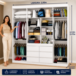 Alternative view of Guarda Roupa Imperio 4 Portas 6 Gavetas Com Espelho - Branco