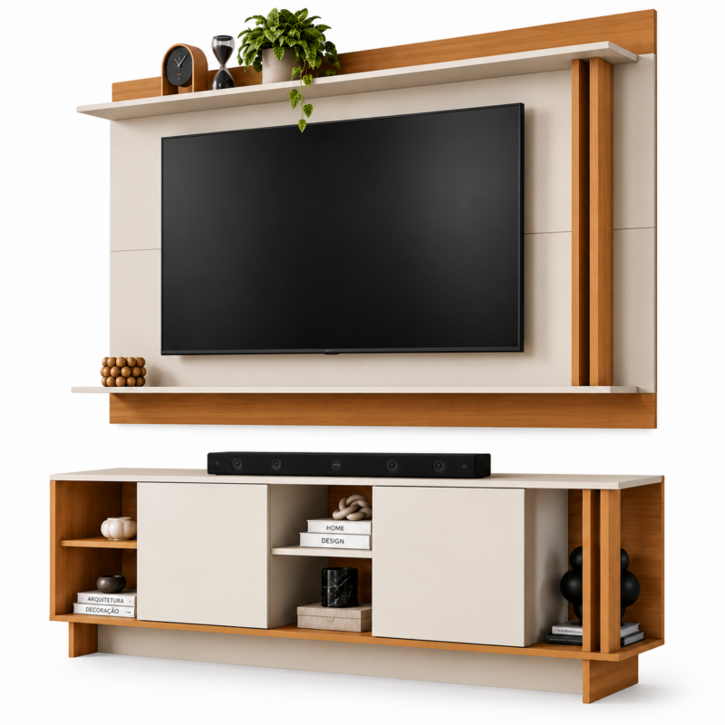 Conjunto Rack com Painel para Tv até 65 Polegadas - Los Angeles New York - Freijó Off
