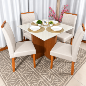 Alternative view of Mesa de Jantar Helo Off White 90x90cm com 4 Cadeiras Cristal Carvalho Decor - Bege