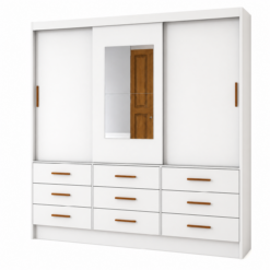 Guarda Roupa Sevilha 3 Portas 9 Gavetas Com Espelho - Branco