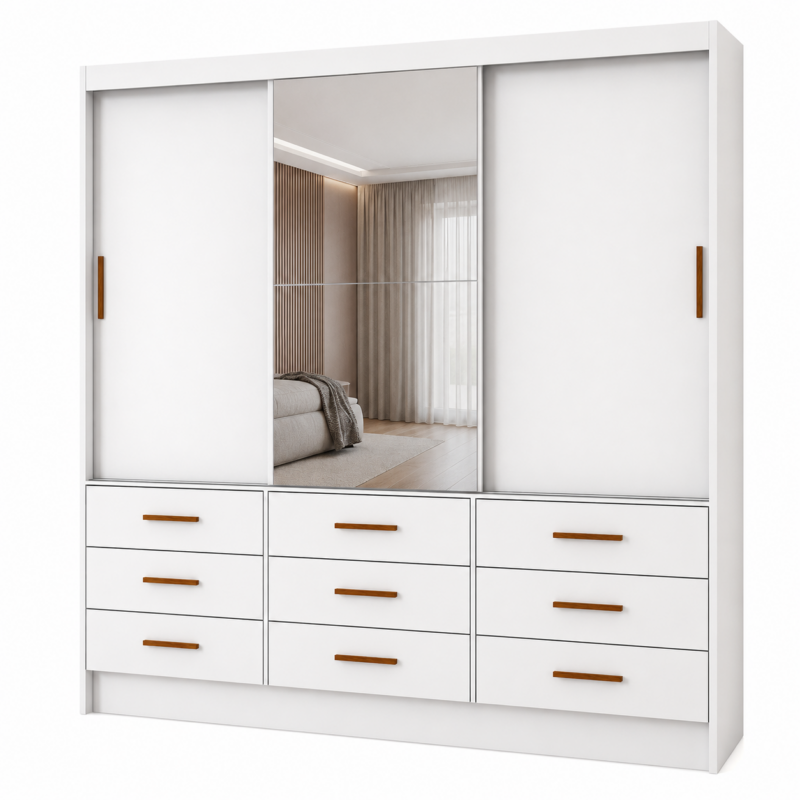 G.R Sevilha Luxo 3 Portas Carioca - Branco (1 porta espelhada)