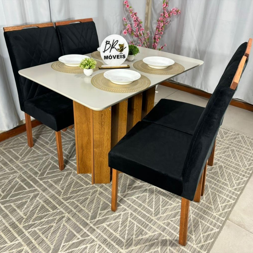 Mesa de Jantar Londres Off White 120x80cm tampo Laqueado com 4 Cadeiras Cristal - Preto - Imagem 4