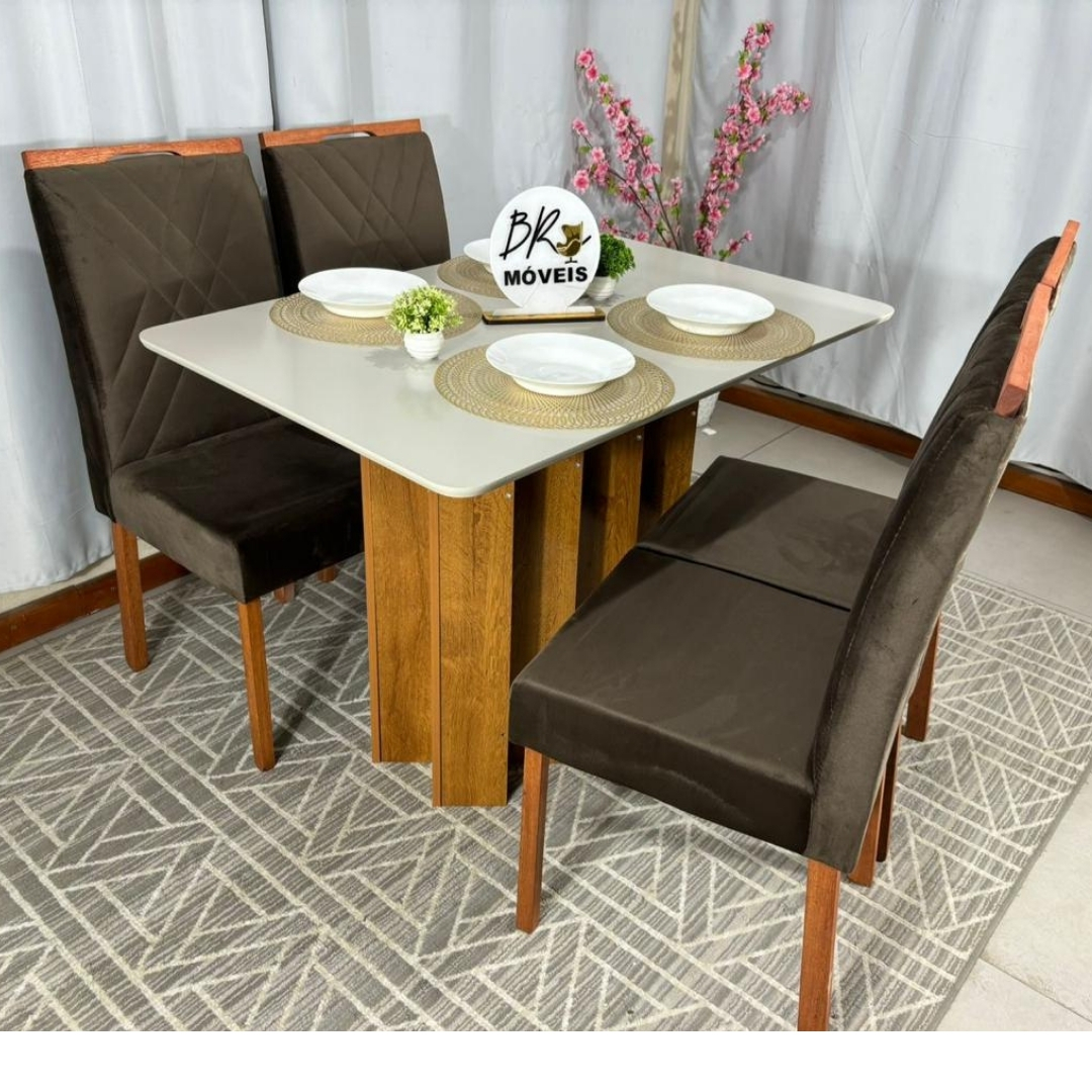 Mesa de Jantar Londres Off White 120x80cm tampo Laqueado com 4 Cadeiras Cristal - Marrom - Imagem 4