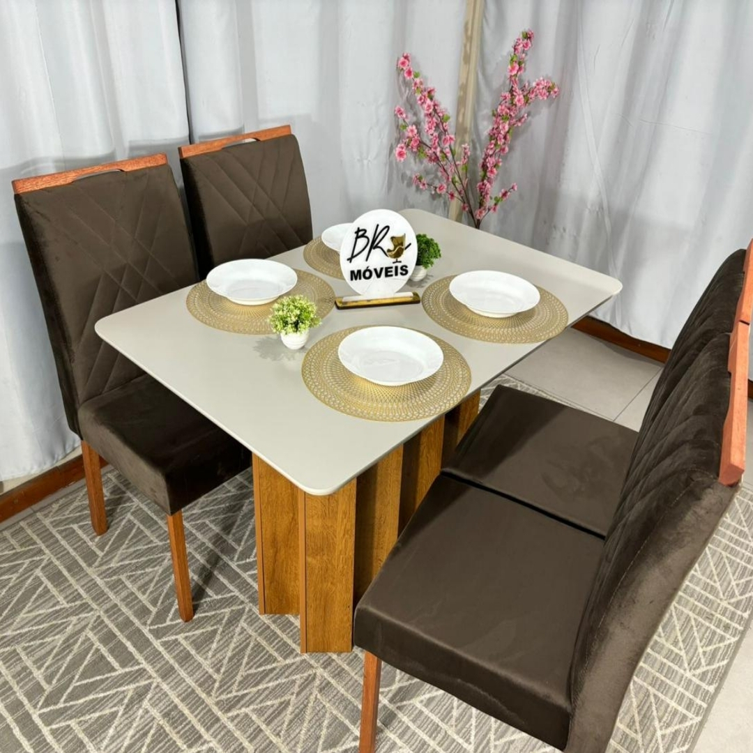 Mesa de Jantar Londres Off White 120x80cm tampo Laqueado com 4 Cadeiras Cristal - Marrom - Imagem 3
