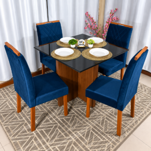 Alternative view of Mesa de Jantar Helo 90x90cm com 4 Cadeiras Cristal Grafite Preto Carvalho Decor - Azul
