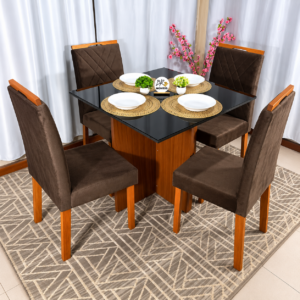 Alternative view of Mesa de Jantar Helo 90x90cm com 4 Cadeiras Cristal Grafite Preto Carvalho Decor - Marrom