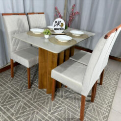 Alternative view of Mesa de Jantar Londres Off White 120x80cm tampo Laqueado com 4 Cadeiras Cristal - Bege