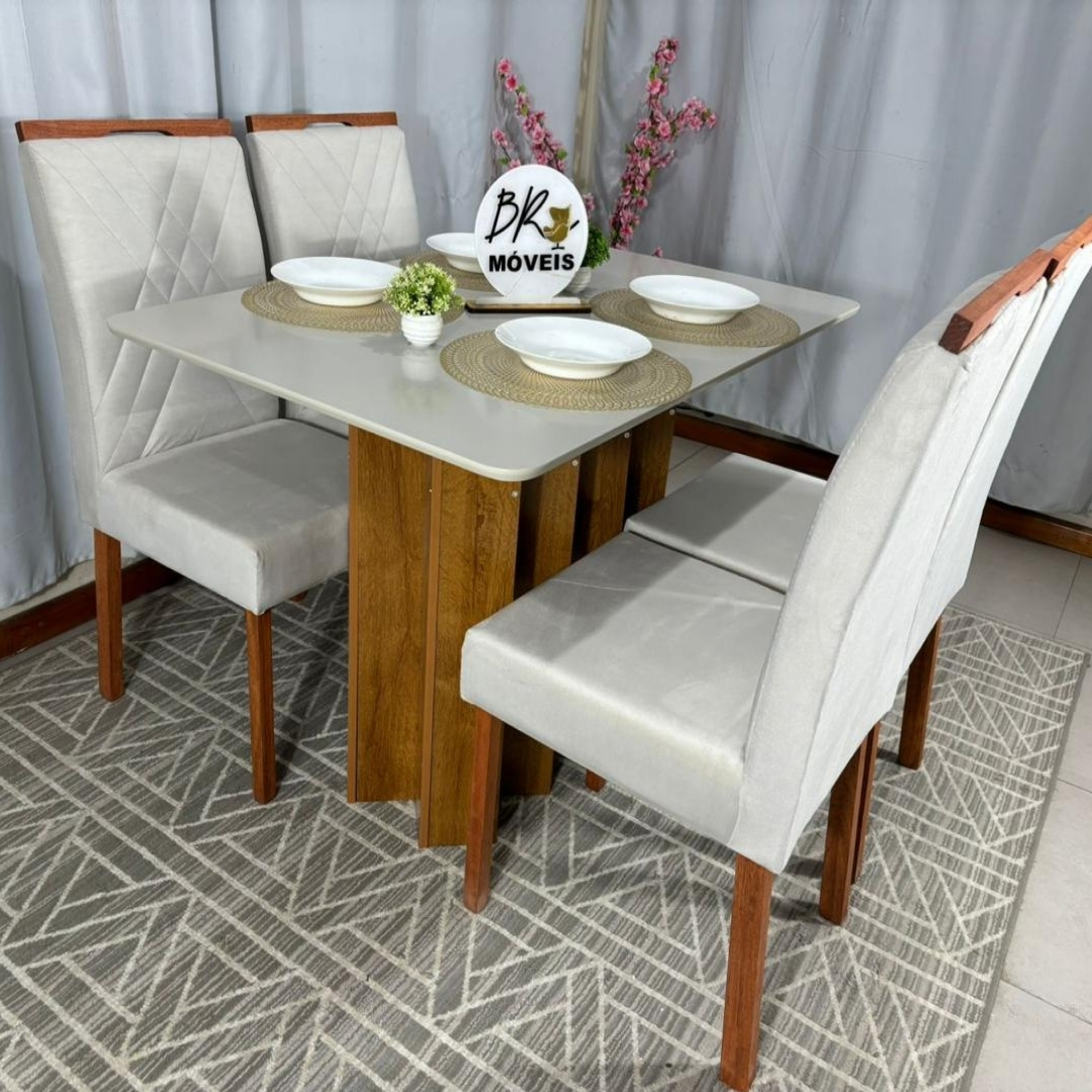 Mesa de Jantar Londres Off White 120x80cm tampo Laqueado com 4 Cadeiras Cristal - Bege - Imagem 2