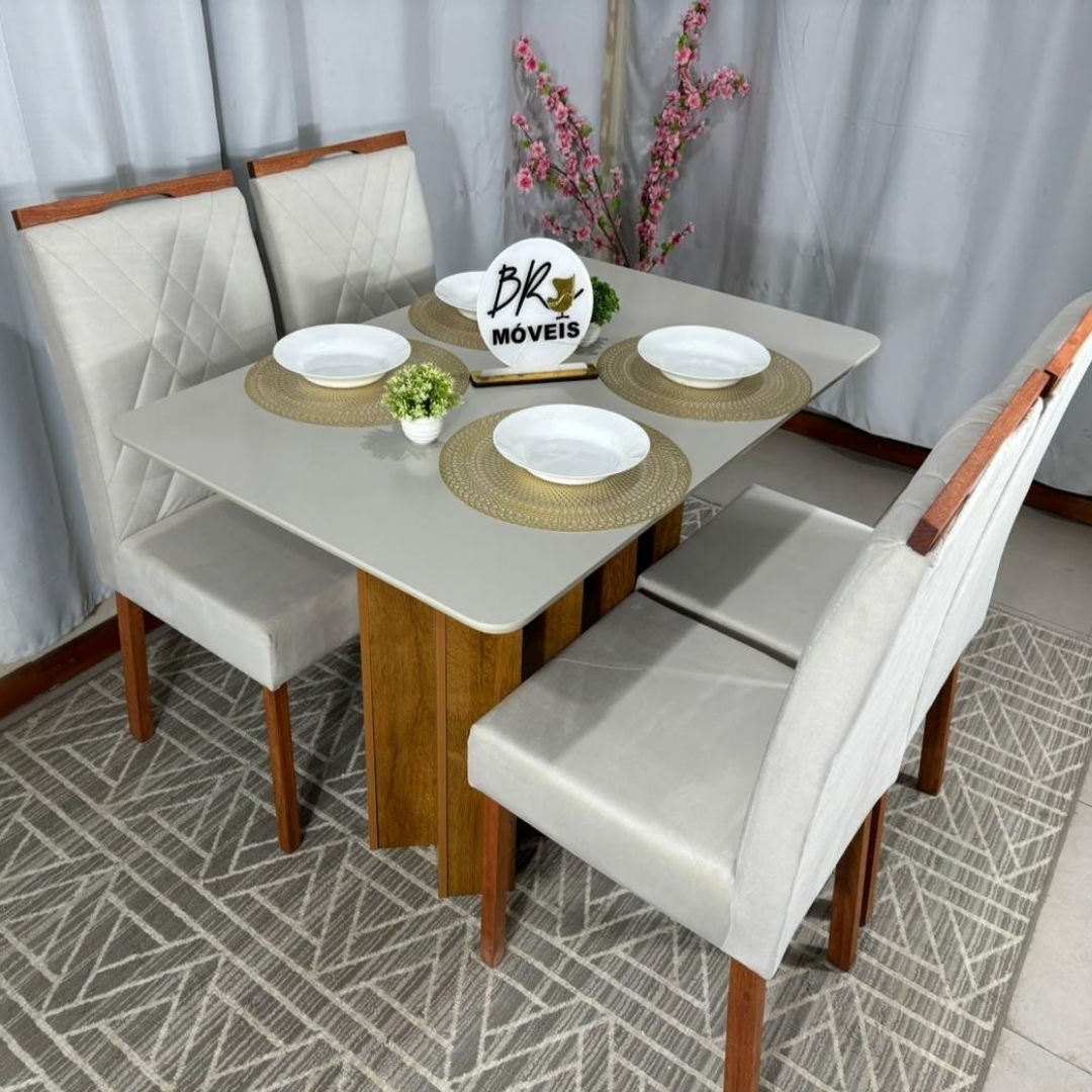 Mesa de Jantar Londres Off White 120x80cm tampo Laqueado com 4 Cadeiras Cristal - Bege - Imagem 3