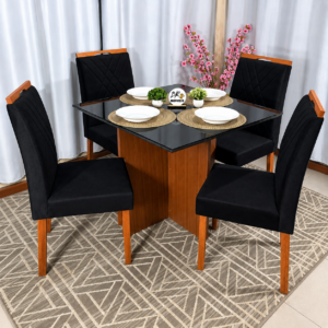 Alternative view of Mesa de Jantar Helo 90x90cm com 4 Cadeiras Cristal Grafite Preto Carvalho Decor - Preto