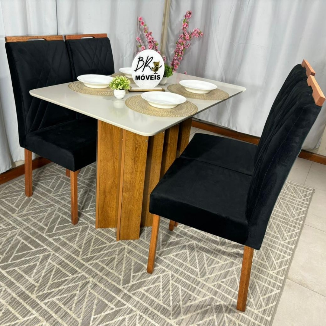 Mesa de Jantar Londres Off White 120x80cm tampo Laqueado com 4 Cadeiras Cristal - Preto - Imagem 2