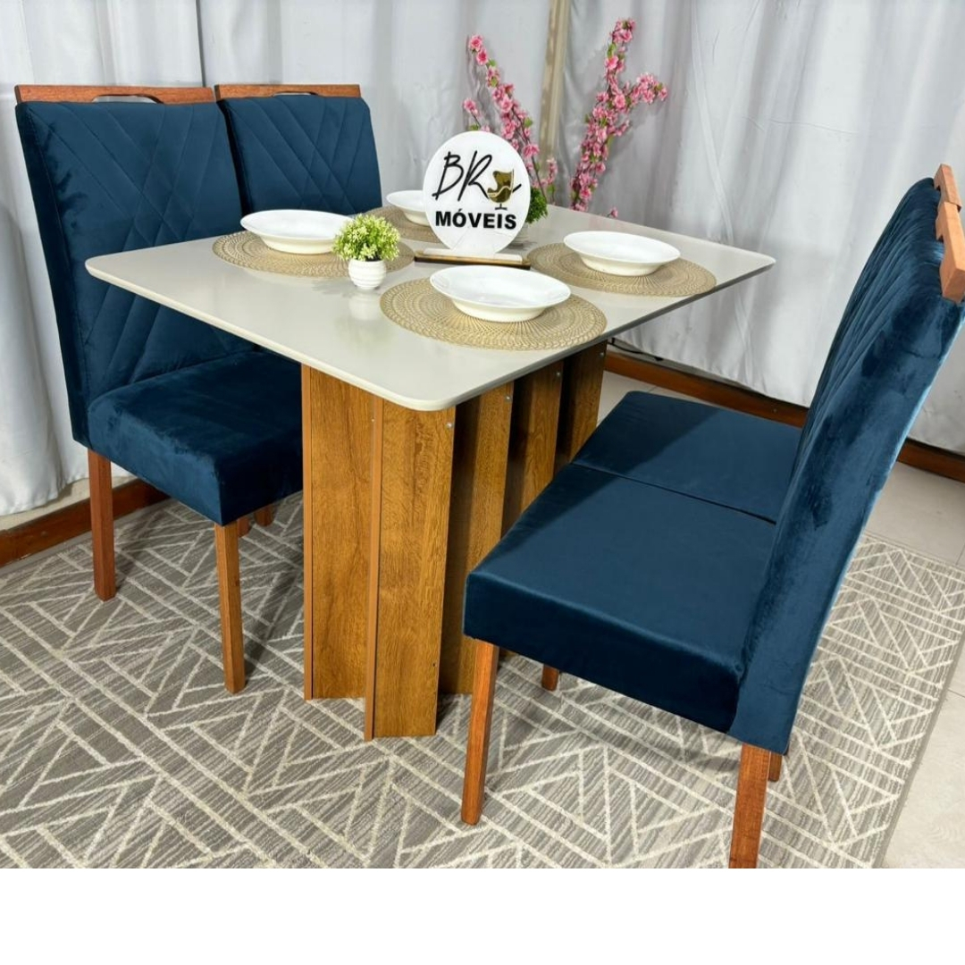 Mesa de Jantar Londres Off White 120x80cm tampo Laqueado com 4 Cadeiras Cristal - Azul - Imagem 4