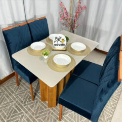 Alternative view of Mesa de Jantar Londres Off White 120x80cm tampo Laqueado com 4 Cadeiras Cristal - Azul
