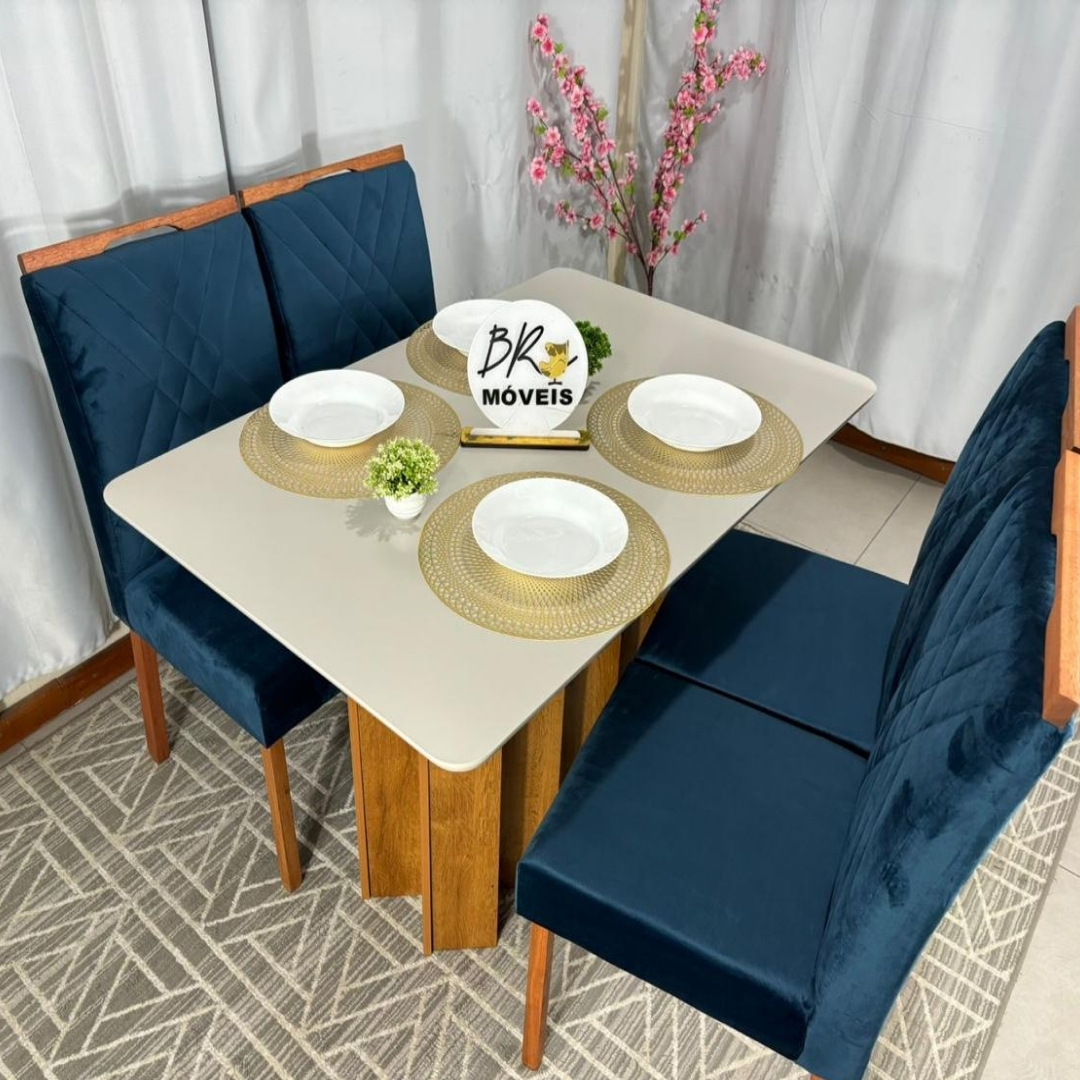 Mesa de Jantar Londres Off White 120x80cm tampo Laqueado com 4 Cadeiras Cristal - Azul - Imagem 2