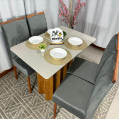 Alternative view of Mesa de Jantar Londres Off White 120x80cm tampo Laqueado com 4 Cadeiras Cristal - Cinza
