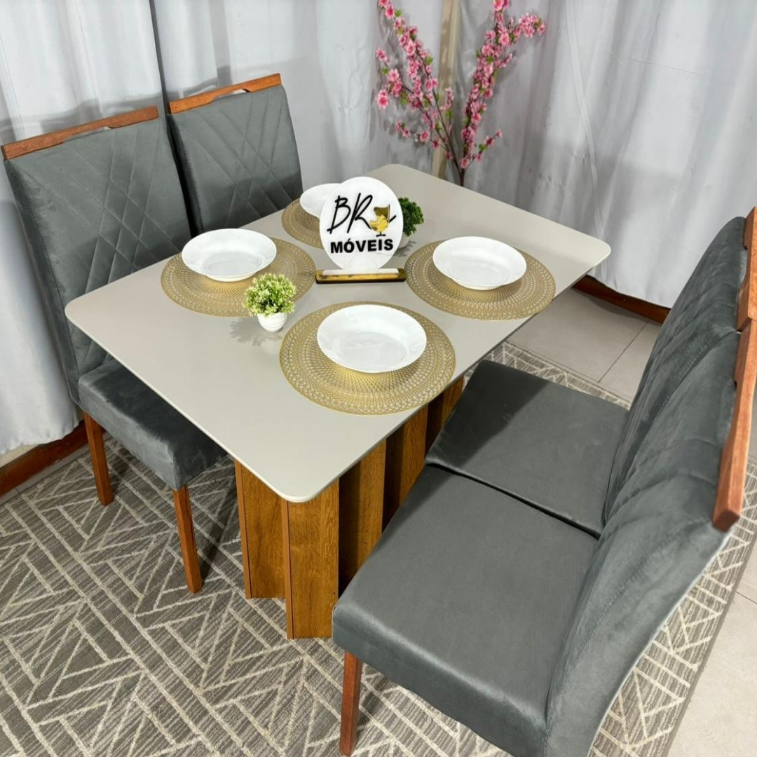 Mesa de Jantar Londres Off White 120x80cm tampo Laqueado com 4 Cadeiras Cristal - Cinza - Imagem 2