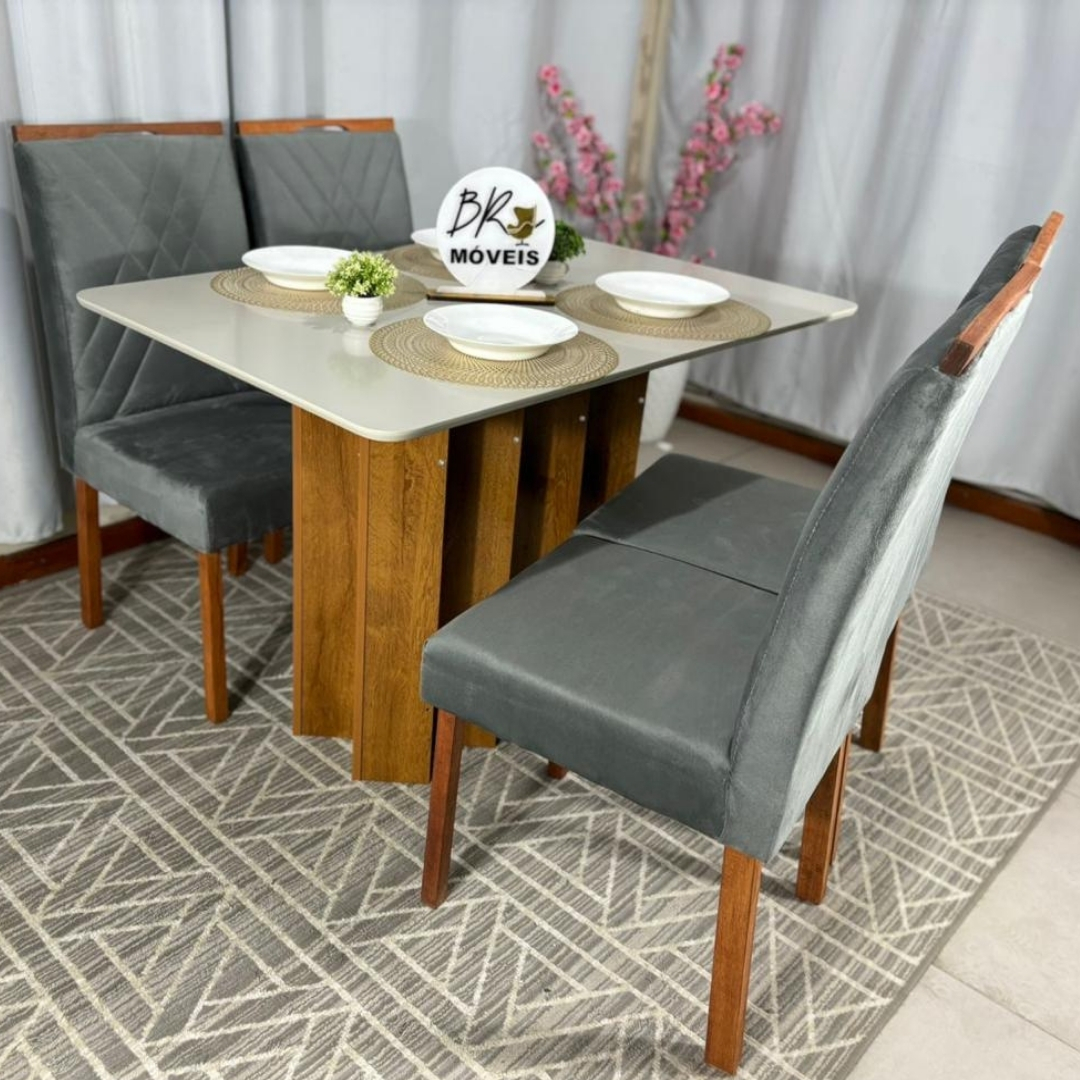 Mesa de Jantar Londres Off White 120x80cm tampo Laqueado com 4 Cadeiras Cristal - Cinza - Imagem 3