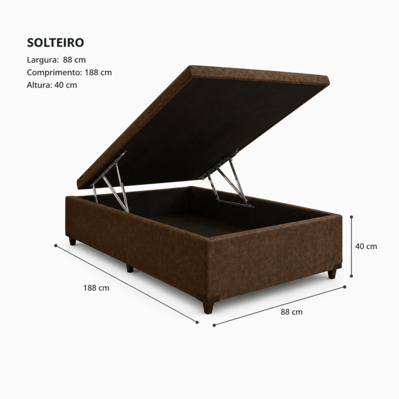 Alternative view of Base Baú para Colchão Solteiro 88x188cm - Suede Marrom - Orthobelo