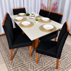 Alternative view of Mesa de Jantar Helo Off White 160cmx90cm com 6 Cadeiras Cristal Carvalho Decor - Preto