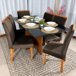Alternative view of Mesa de Jantar Helo 160cmx90cm com 6 Cadeiras Cristal Grafite Preto Carvalho Decor - Marrom