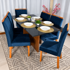 Alternative view of Mesa de Jantar Helo 160cmx90cm com 6 Cadeiras Cristal Grafite Preto Carvalho Decor - Azul