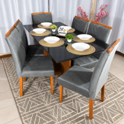 Alternative view of Mesa de Jantar Helo 160cmx90cm com 6 Cadeiras Cristal Grafite Preto Carvalho Decor - Cinza