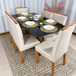 Alternative view of Mesa de Jantar Helo 160cmx90cm com 6 Cadeiras Cristal Grafite Preto Carvalho Decor - Bege