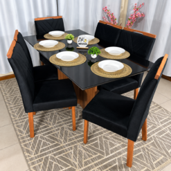 Alternative view of Mesa de Jantar Helo 160cmx90cm com 6 Cadeiras Cristal Grafite Preto Carvalho Decor - Preto