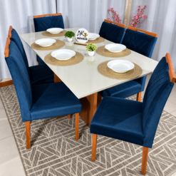 Alternative view of Mesa de Jantar Helo Off White 160cmx90cm com 6 Cadeiras Cristal Carvalho Decor - Azul